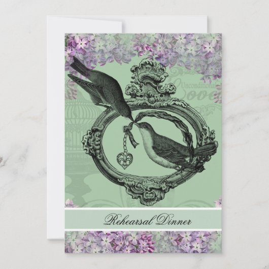 ヴィンテージ ライラックのロケット式リハーサルディナー招待状 招待状 (正面)