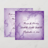ヴィンテージ ライラック パープル スクロール リーフ Save the Date 招待状 (正面/裏面)
