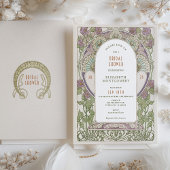 ヴィンテージ ライラック ブライダル シャワー アールヌーヴォー デコ 招待状