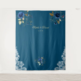 ヴィンテージ ライラック ブルー フラワー ゴールド ウェディング プロップ タペストリー