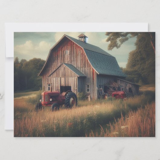 ヴィンテージ/ラスチック納屋とトラクタアート シーズンカード (正面)
