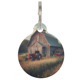 ヴィンテージ/ラスチック納屋とトラクタアート ペット ネームタグ