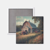 ヴィンテージ/ラスチック納屋とトラクタアート マグネット (正面/裏面)