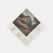 ヴィンテージ/ラスチック納屋とトラクタアート 縁ありカクテルナプキン (角)