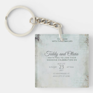 ヴィンテージ・ラスティック風車フラワーウェディングインビテーション キーホルダー