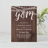 ヴィンテージ ラスティック ウッド ストリング ライト バーン ウェディング 招待状 (スタンド正面)