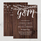ヴィンテージ ラスティック ウッド ストリング ライト バーン ウェディング 招待状 (正面/裏面)