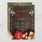 ヴィンテージ  ラスティック ウッド スノー クリスマス 招待状 (正面/裏面)