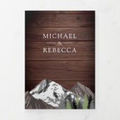 ヴィンテージ ラスティック ウッド マウンテン フォレスト フォト ウェディング 三つ折り招待状 (カバー)