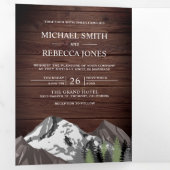 ヴィンテージ ラスティック ウッド マウンテン フォレスト フォト ウェディング 三つ折り招待状 (内部最初)