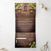 ヴィンテージ ラスティック カントリー バーン ウッド ランタン ウェディング 三つ折り招待状 (内部)