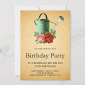 ヴィンテージ ラスティック ガーデン フラワーズ じょうろ 誕生日 招待状 (正面)