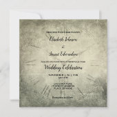 ヴィンテージ ラスティック クロック スクリプト パターン ウェディング 招待状 (正面)