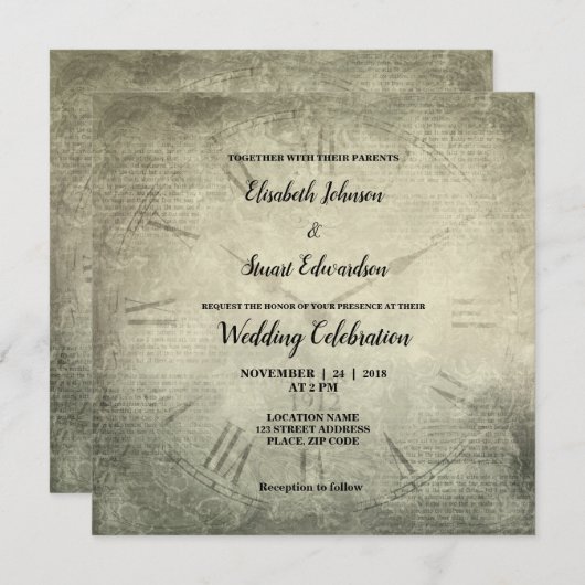 ヴィンテージ·ラスティック·スクリプト·パ結婚ターン 招待状 (正面/裏面)