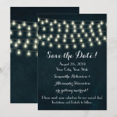 ヴィンテージ ラスティック ストリング ライト ネイビーブルー ウェディング セーブザデート (正面/裏面)