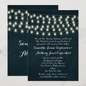 ヴィンテージ ラスティック ストリング ライト ネイビーブルー ウェディング 招待状 (正面/裏面)