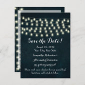 ヴィンテージ ラスティック ストリング ライト ネイビーブルー ウェディング 案内ポストカード (正面/裏面)