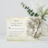 ヴィンテージ ラスティック ツリー オールド ペーパー ウェディング RSVP カード (スタンド正面)