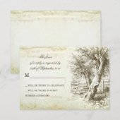 ヴィンテージ ラスティック ツリー オールド ペーパー ウェディング RSVP カード (正面/裏面)