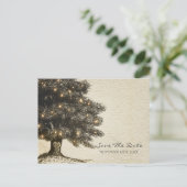 ヴィンテージ ラスティック ツリー & ライト ウェディング セーブ ザ デート 案内ポストカード (スタンド正面)