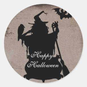 ヴィンテージ・ラスティック・ハロウィン・マジック・コールドロン・パーティー ラウンドシール