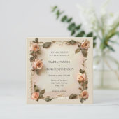 ヴィンテージ ラスティック フラワーの古い紙の結婚式招待状 招待状 (スタンド正面)