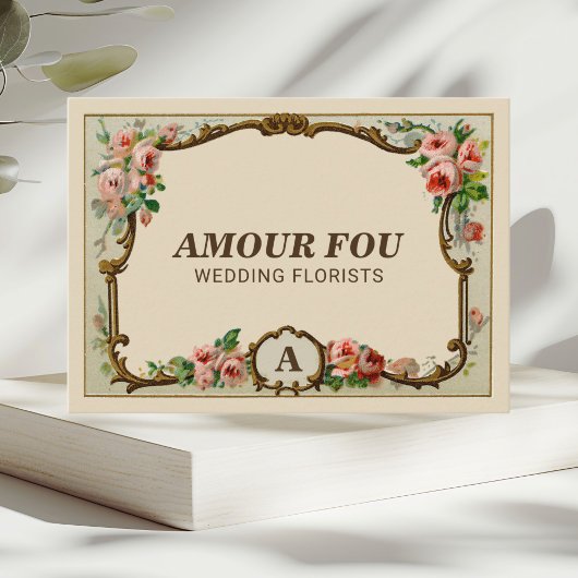 ヴィンテージ ラスティック フラワーモノグラム ウェディング フローリスト 名刺