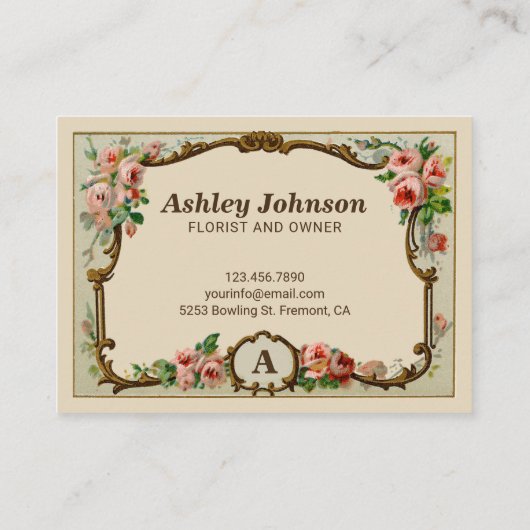 ヴィンテージ ラスティック フラワーモノグラム ウェディング フローリスト 名刺 (裏面)