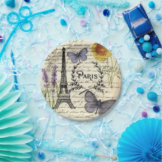 ヴィンテージ ラスティック フレンチ エッフェル塔 パリパーティー ペーパープレート (パーティー)