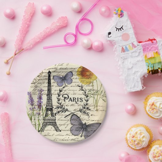 ヴィンテージ ラスティック フレンチ エッフェル塔 パリパーティー ペーパープレート (パーティー)