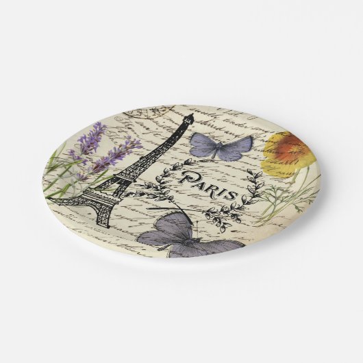ヴィンテージ ラスティック フレンチ エッフェル塔 パリパーティー ペーパープレート (アングル)