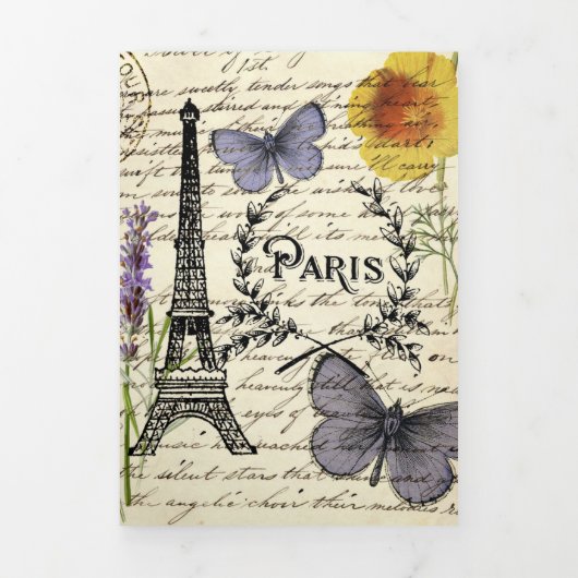 ヴィンテージ ラスティック フレンチ エッフェル塔 パリパーティー 三つ折り案内状 (カバー)