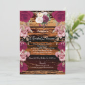 ヴィンテージ ラスティック フローラ レッド ピンク ブライダル シャワー 2 招待状 (スタンド正面)