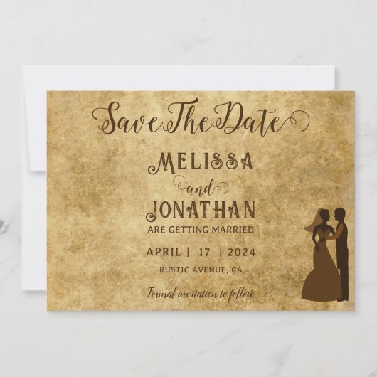 ヴィンテージ ラスティック ブラウン ウェディング Save the date 招待状 (正面)