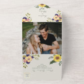 ヴィンテージ ラスティック ボヘミアンスタイルのひまわりウェディング オールインワン招待状 (外側)