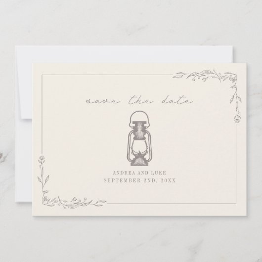 ヴィンテージ ラスティック ランタン アメシスト ウェディング セーブザデート (正面)