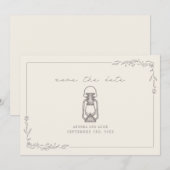 ヴィンテージ ラスティック ランタン アメシスト ウェディング セーブザデート (正面/裏面)