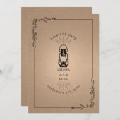 ヴィンテージ ラスティック ランタン カードストック ウェディング セーブザデート (正面/裏面)