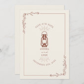 ヴィンテージ ラスティック ランタン テラコッタ ウェディング セーブザデート (正面/裏面)