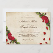 ヴィンテージ ラスティック レッド ローズ イースラム ムスリム ウェディング 招待状 (裏面)