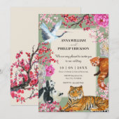 ヴィンテージ ラスティック ワイルド アニマル フラワー ウェディング 招待状 (正面/裏面)