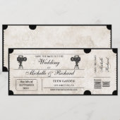 ヴィンテージ ラスティック 映画チケット Save the Date 招待状 (正面/裏面)