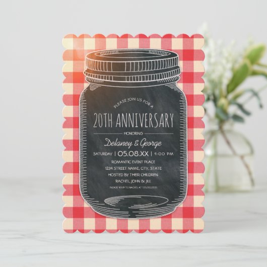 ヴィンテージ ラスティック 20周年 結婚記念日 ピクニック 招待状 (スタンド正面)