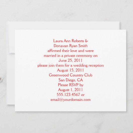 ヴィンテージ ラスベガス ウェルカム レセプションのみ 招待状 (裏面)