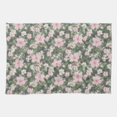 ヴィンテージ ラッシュ ピンク ボタニカル パターン キッチンタオル (横)