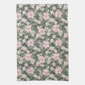 ヴィンテージ ラッシュ ピンク ボタニカル パターン キッチンタオル (縦)