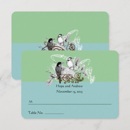 ヴィンテージ ラブバード ウェディング プレースカード (正面/裏面)
