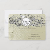 ヴィンテージ ラブバード オリーブ ミュージカル スクロール ウェディング 出欠カード (裏面)