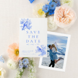 ヴィンテージ ラブバード ブルー シノワズリー フォト ウェディング セーブザデート