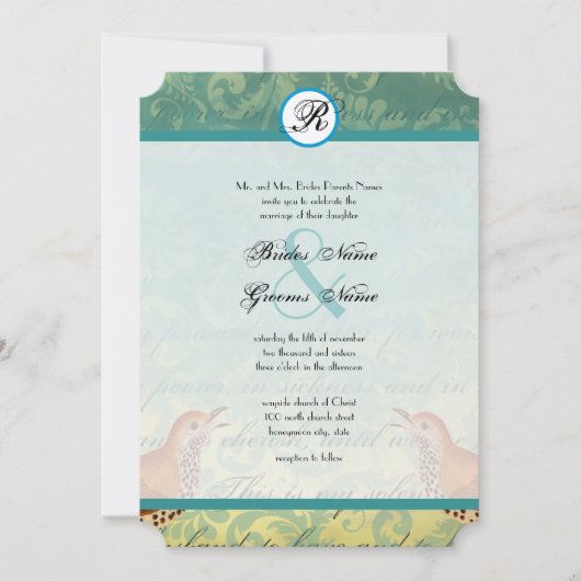 ヴィンテージ ラブバード ラゴエン ディベ Wedding Invitation 招待状 (正面)